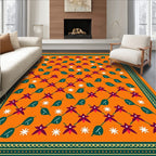 Orange Diamond Flower and Leaf Rug