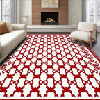 Crimson Lattice Geometric Arrangement Rug
