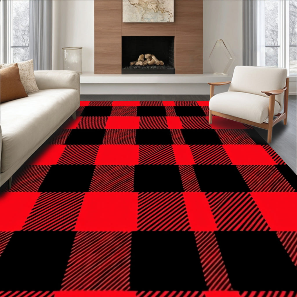 Bold Red Black Buffalo Check Plaid Rug