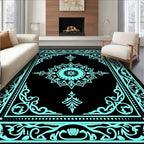 Aqua Black Intricate Medallion Border Rug