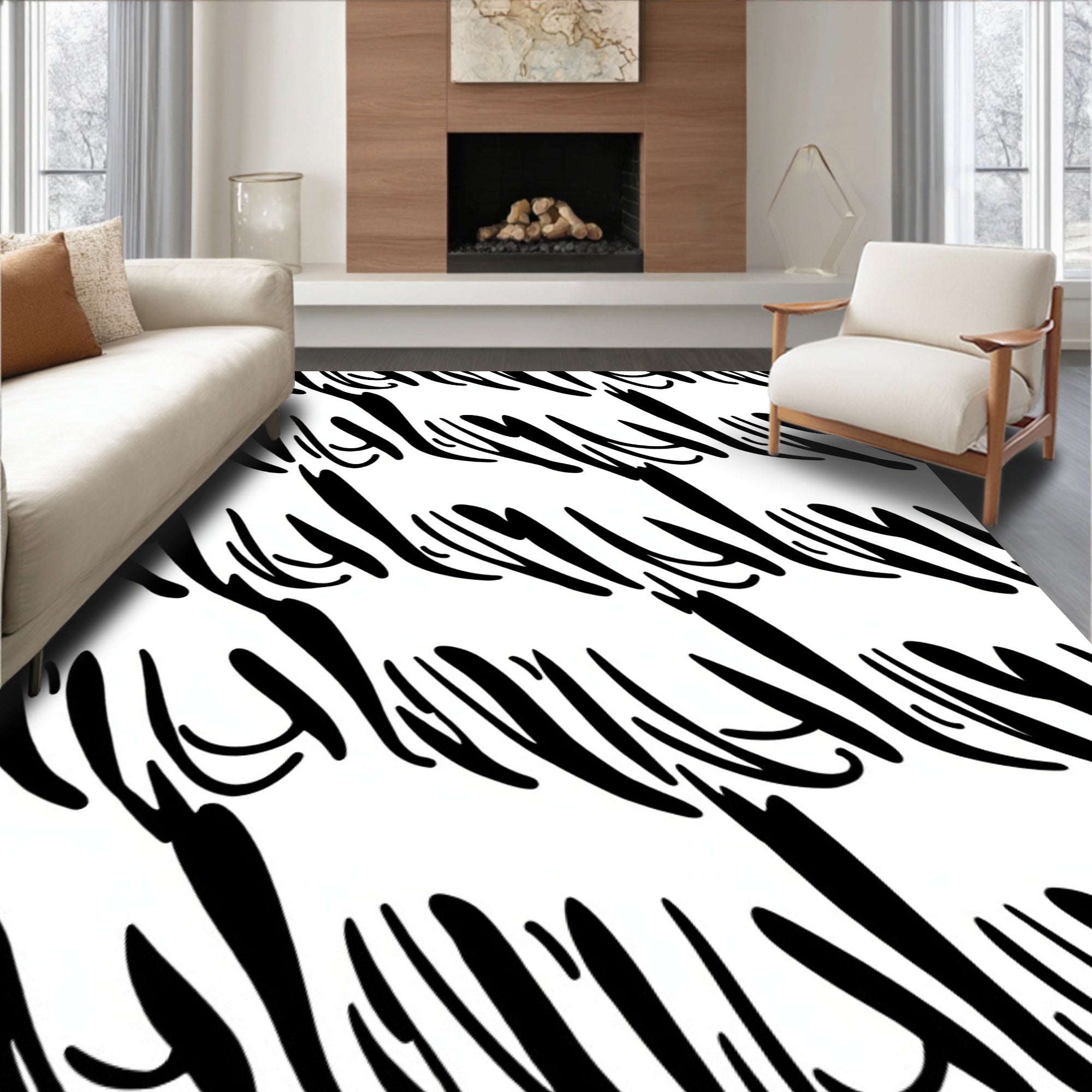 Organic Black Stripe Abstract Rug