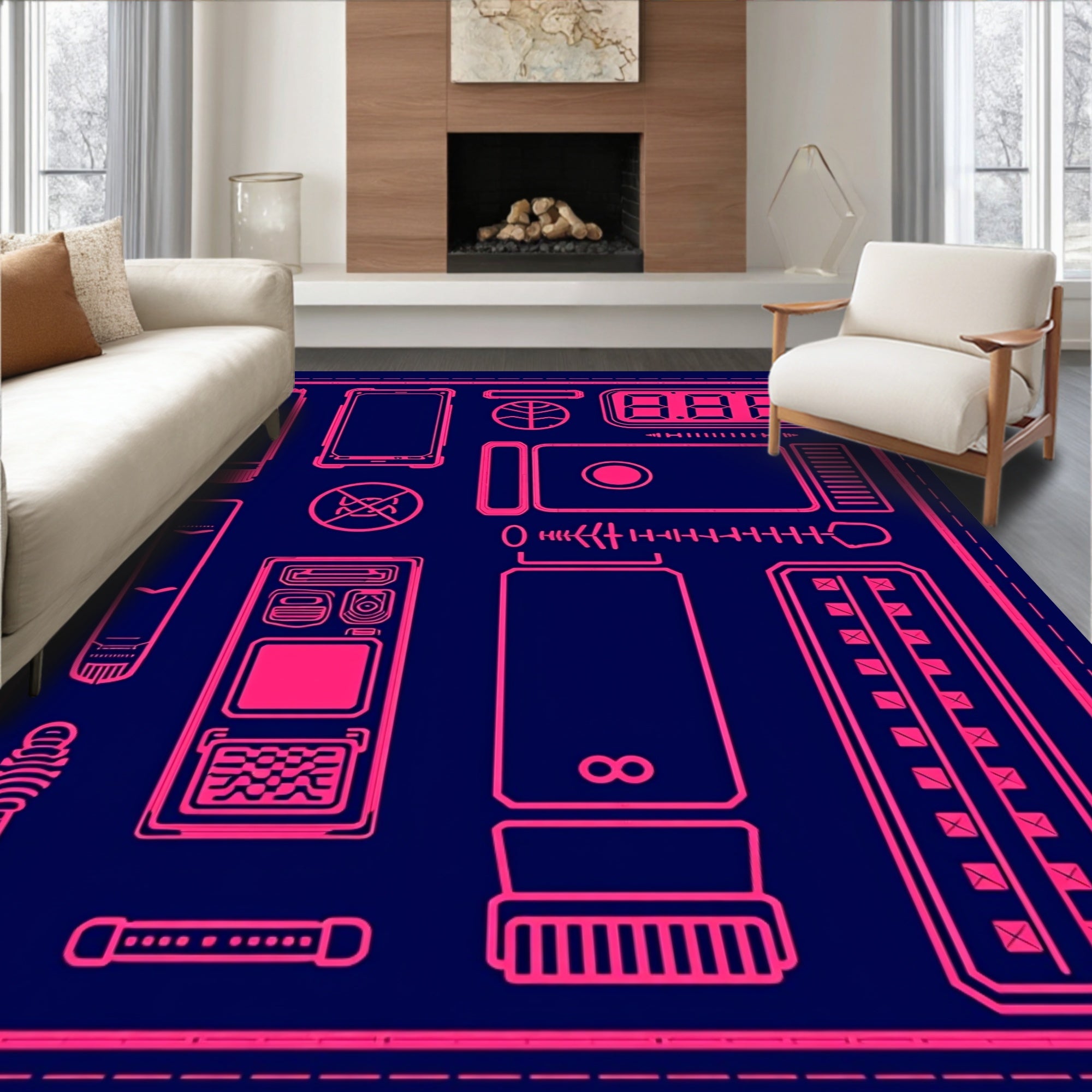 Cyberpunk Hot Pink Tech Collage Rug