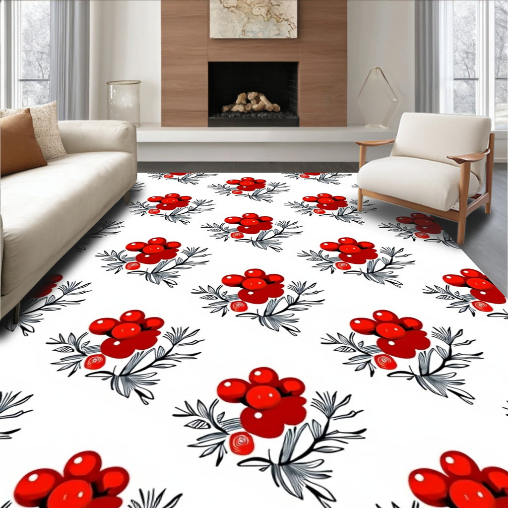 Crimson Berry Botanical Cluster Rug