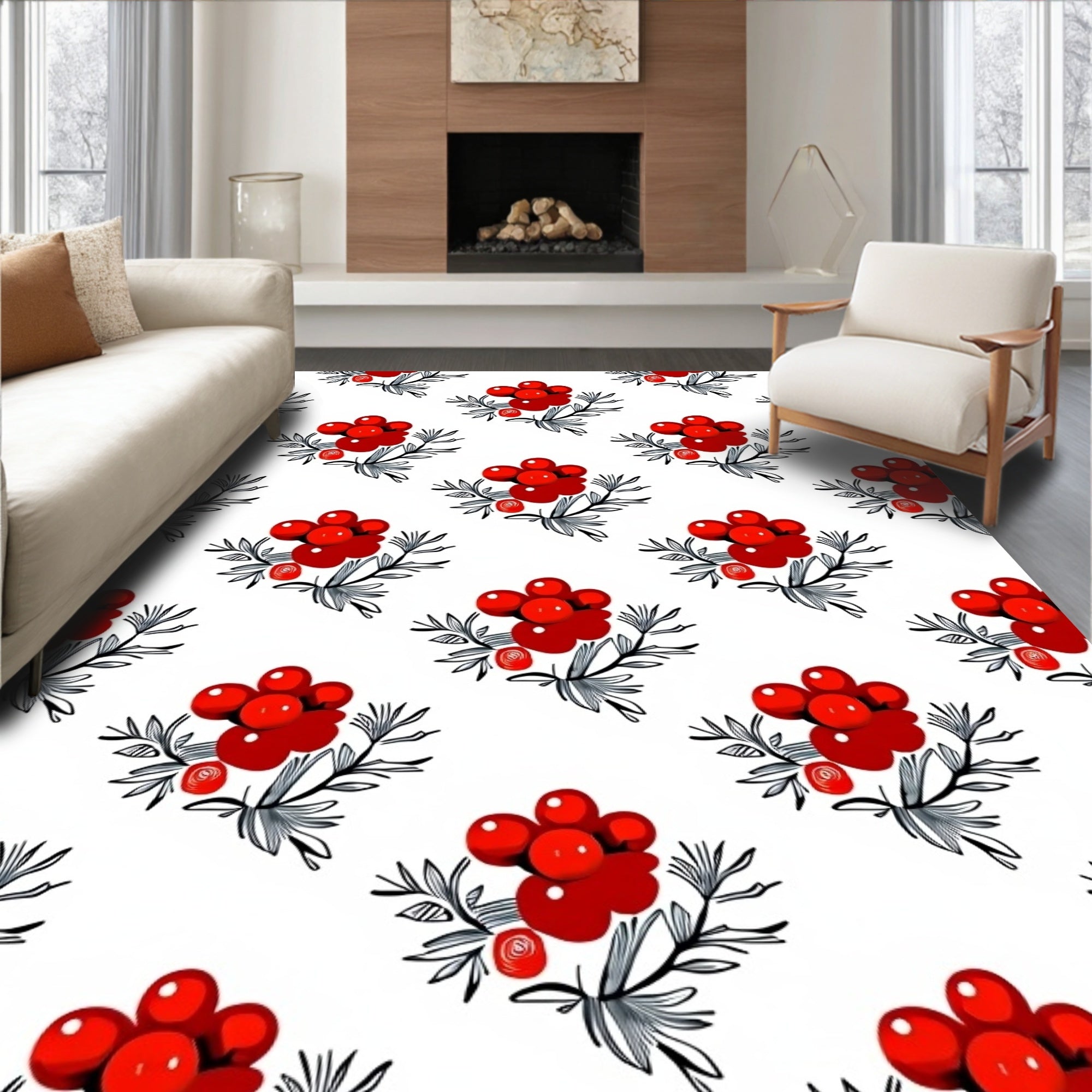 Crimson Berry Botanical Cluster Rug