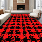 Red Black Plaid Animal Silhouette Rug