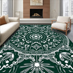 Deep Emerald White Intricate Mandala Rug