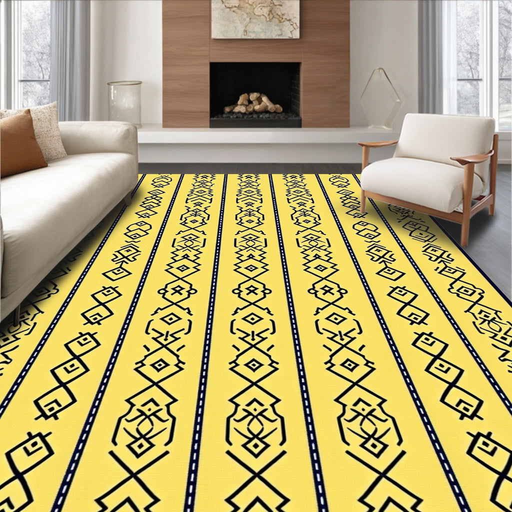 Yellow Black Tribal Stripe Collection Rug