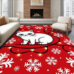 Cute White Cat Snowflake Holiday Lights Rug