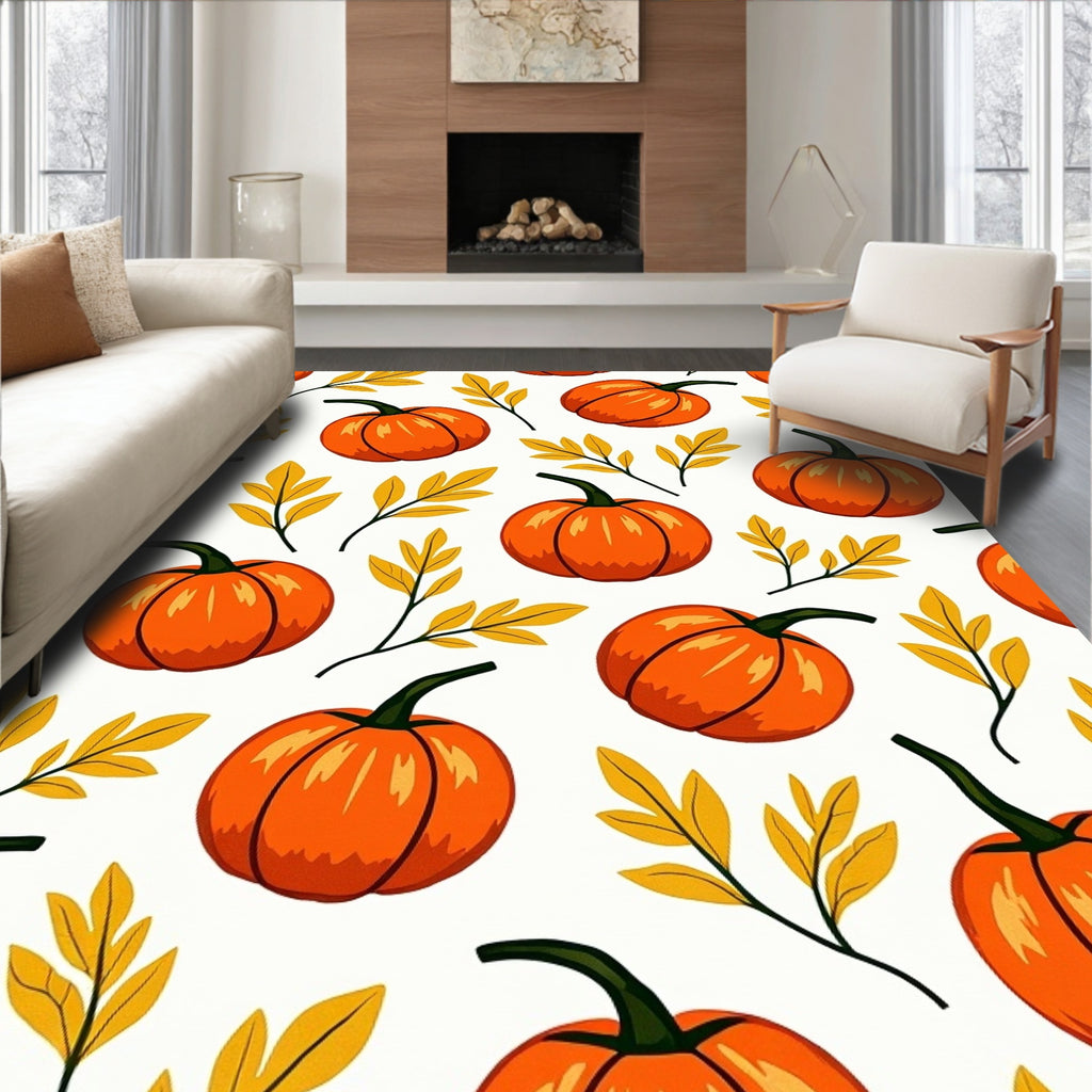 Autumn Orange Pumpkin Leaf Collage Rug