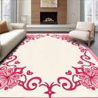 Fuchsia Floral Swirl Corner Frame Rug