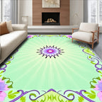 Purple Floral Frame Light Green Sunburst Rug
