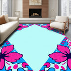 Vibrant Pink Blue Floral Corner Motif Rug