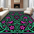 Vibrant Pink Birds Floral Garden Border Rug