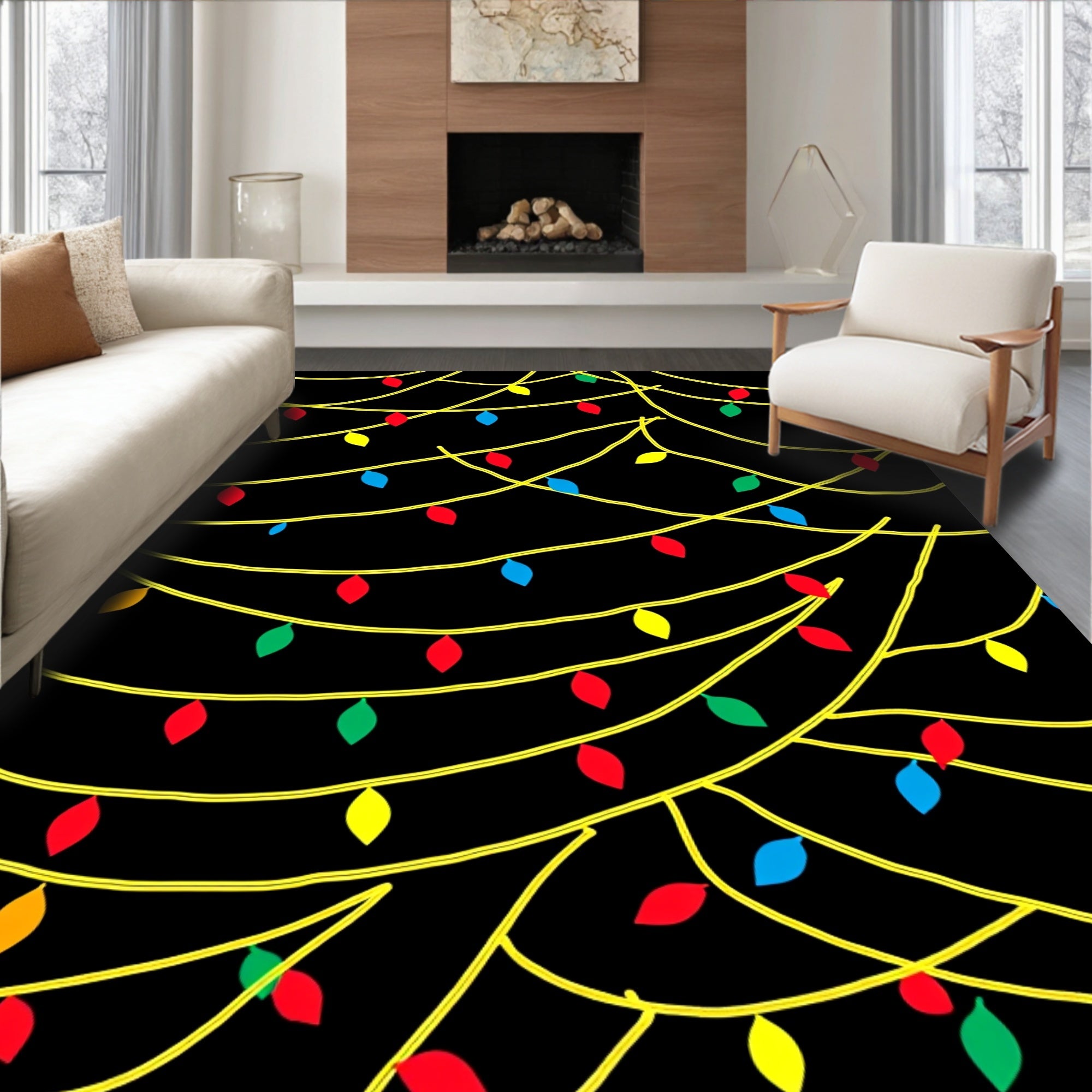 Festive Colorful String Lights Rug