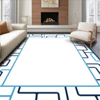 Navy Light Blue Geometric Interlocking Border Rug