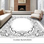 Ornate Black Gray Scroll Medallion Rug