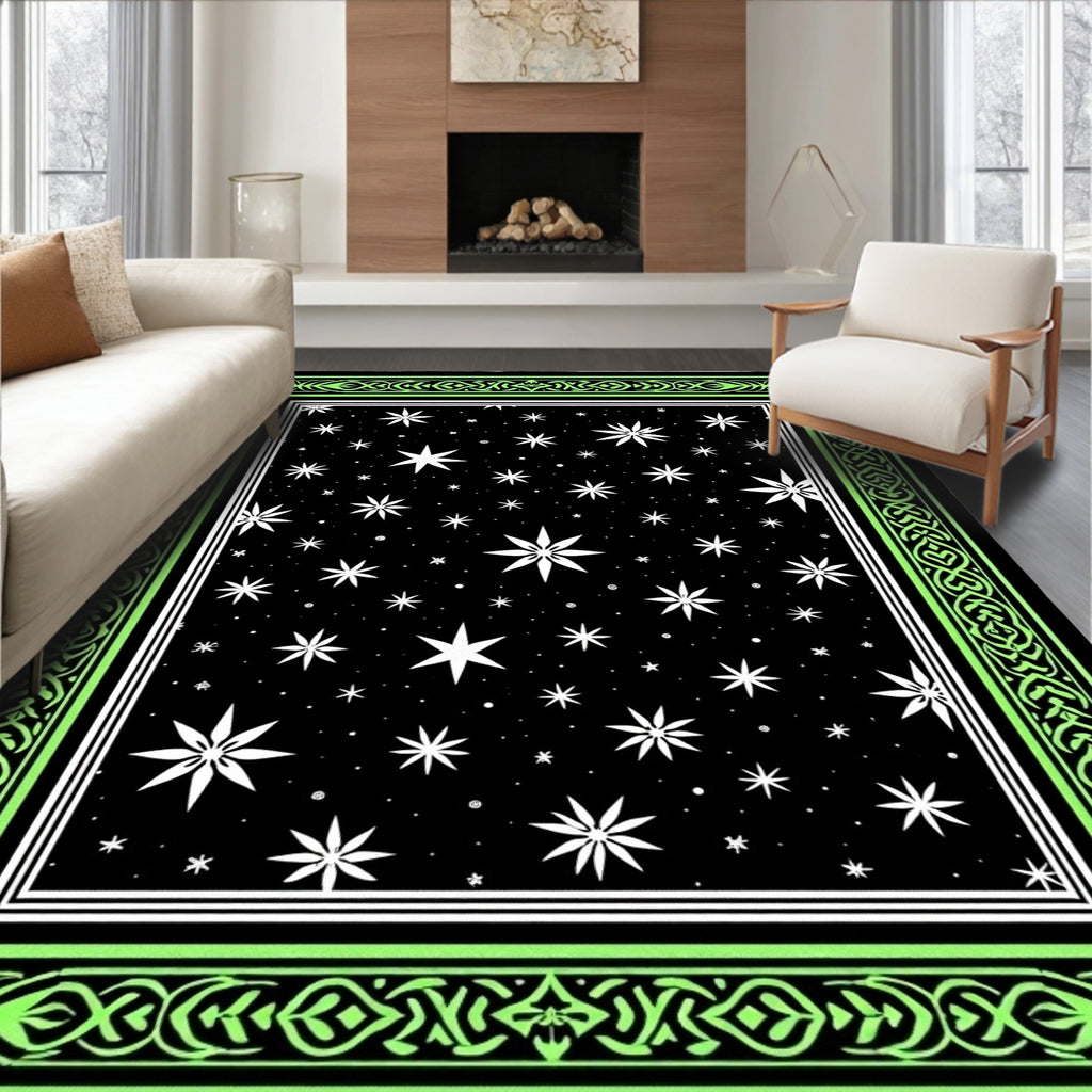Neon Green Starry Night Sky Rug