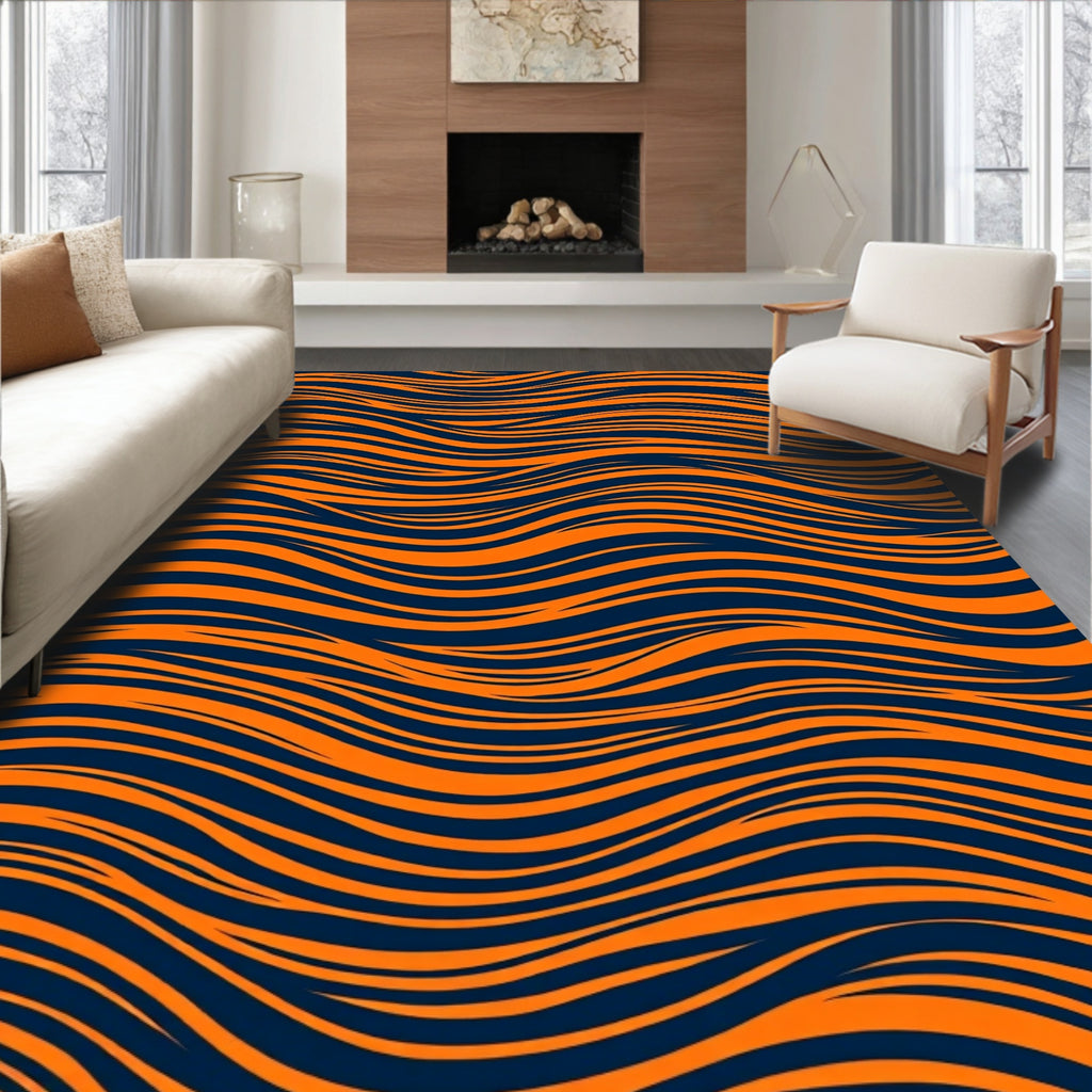 Vibrant Orange Wave Lines Rug