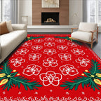 Red Festive Floral Branch Rug