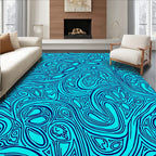 Oceanic Blue Swirling Organic Lines Rug