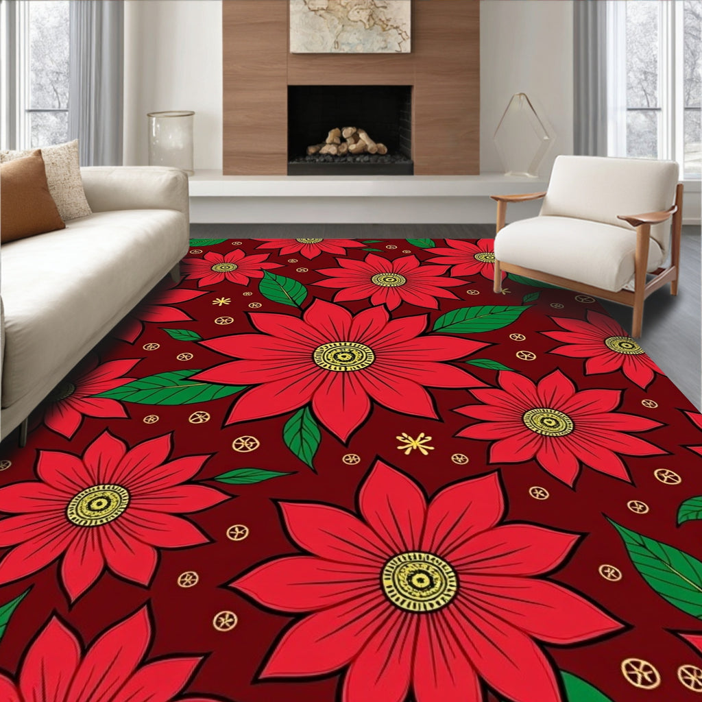 Bold Red Floral Medallion Garden Rug