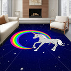 Whimsical Gray Unicorn Rainbow Cosmos Starry Rug