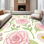 Soft Pink Rose Garden Illustration Rug