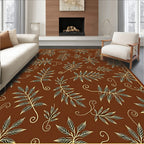 Brown Cream Leaf Branch Swirls Rug