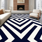 Navy White Geometric Diamond Maze Rug
