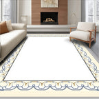Cream Blue Gold Ornate Border Rug
