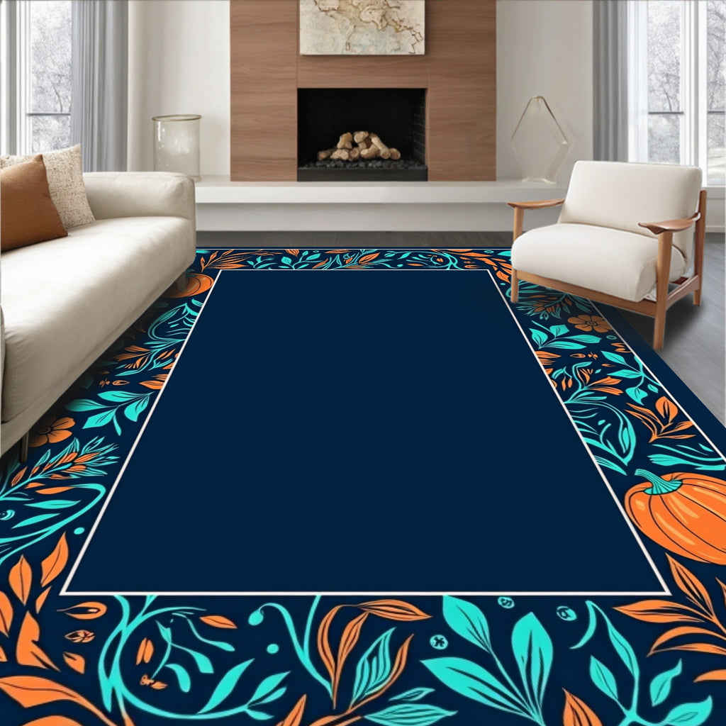 Autumn Pumpkin Floral Border Rug