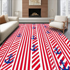 Nautical Red White Anchor Stripe Rug