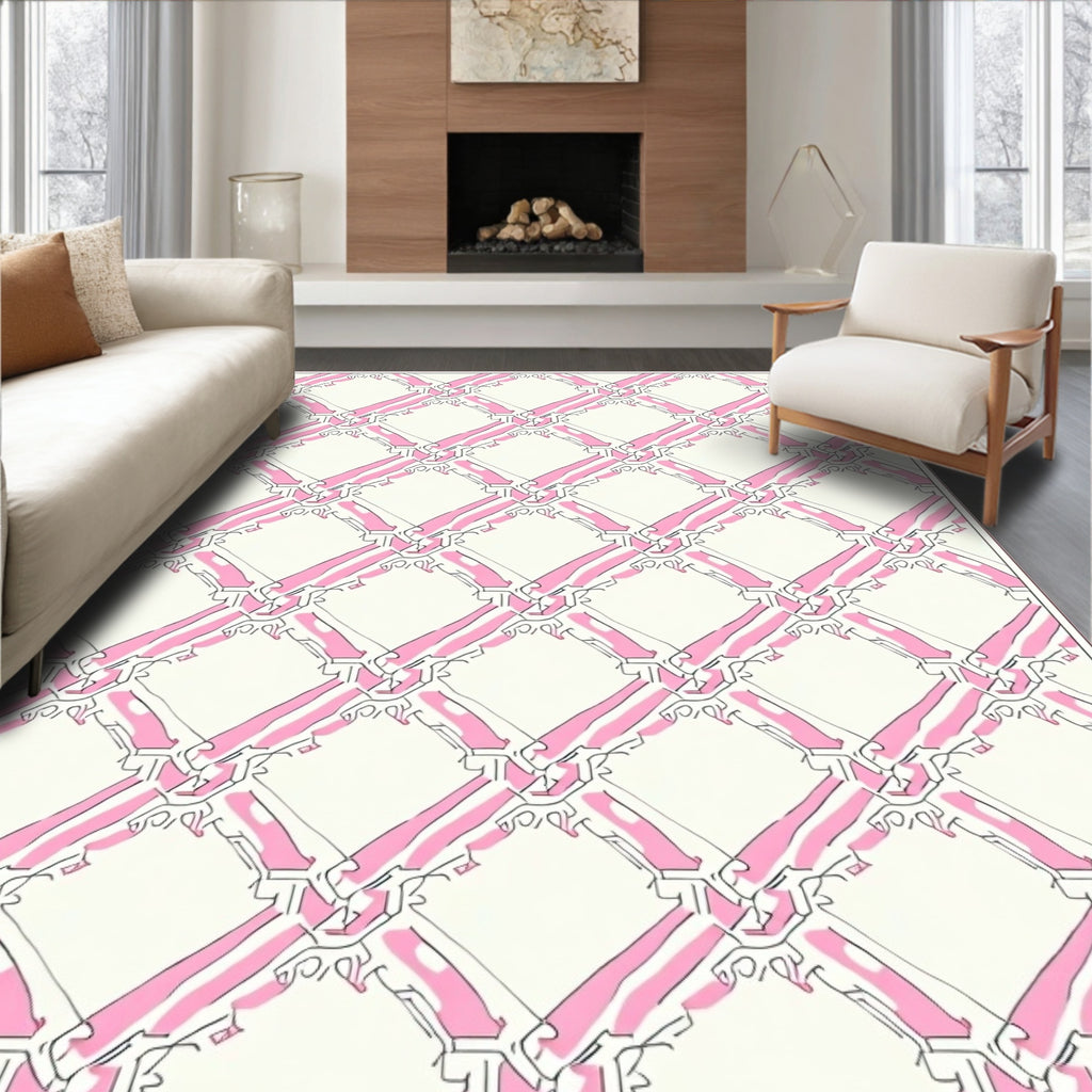 Pink White Lattice Diamond Rug