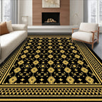 Ornate Gold Floral Black Border Rug