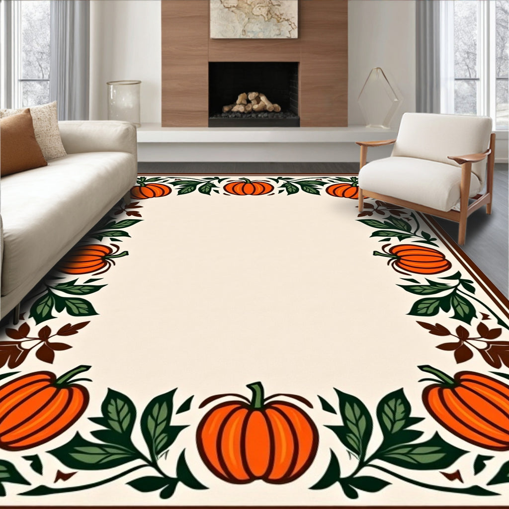 Orange Pumpkin Autumn Border Rug