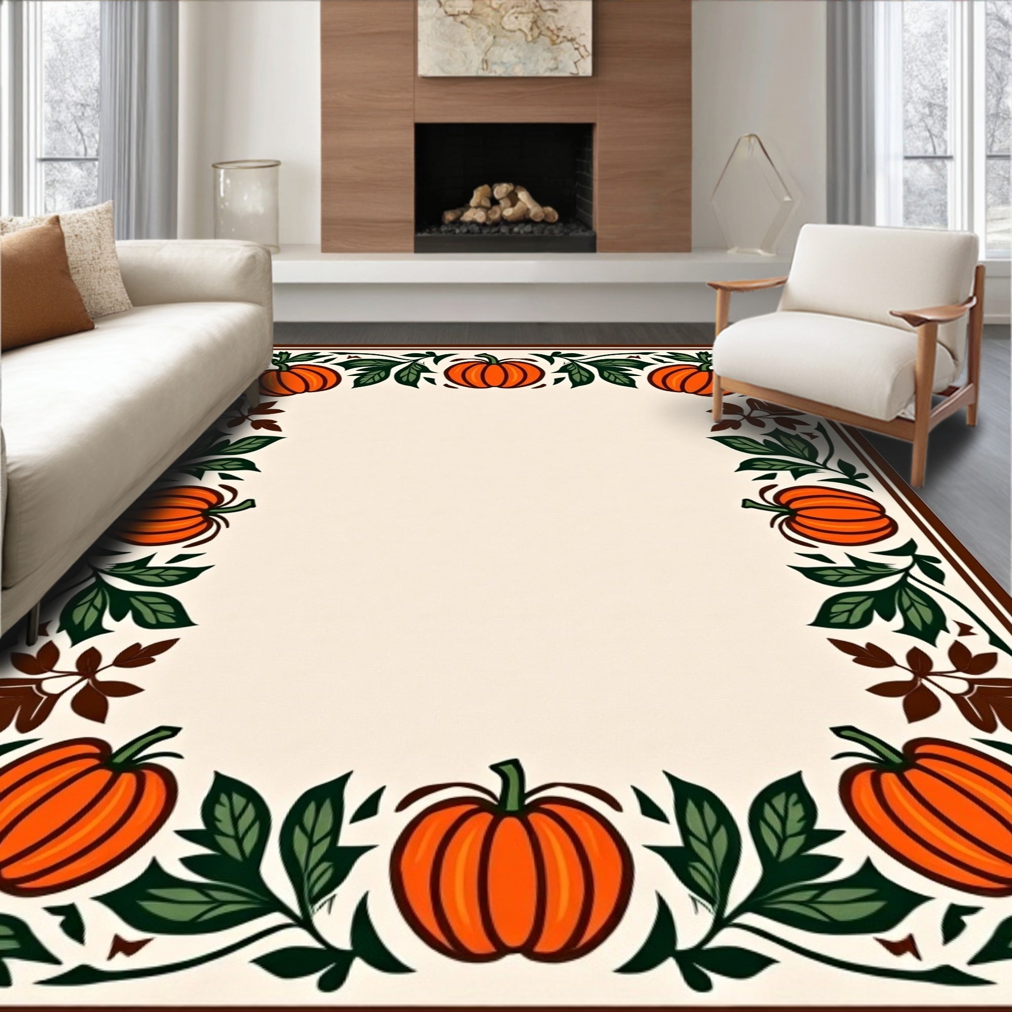 Orange Pumpkin Autumn Border Rug
