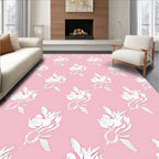 Soft Pink White Floral Branch Rug