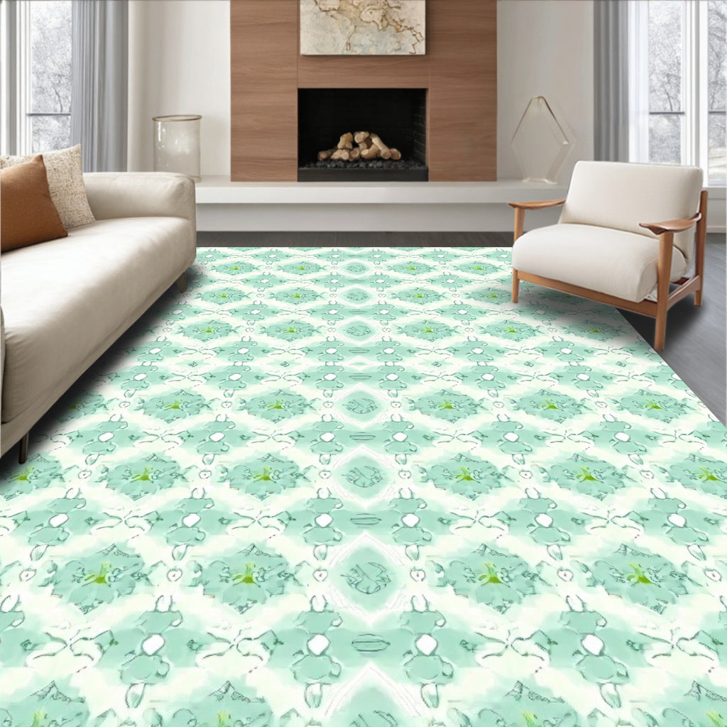 Pale Aqua Diamond Floral Medallion Rug