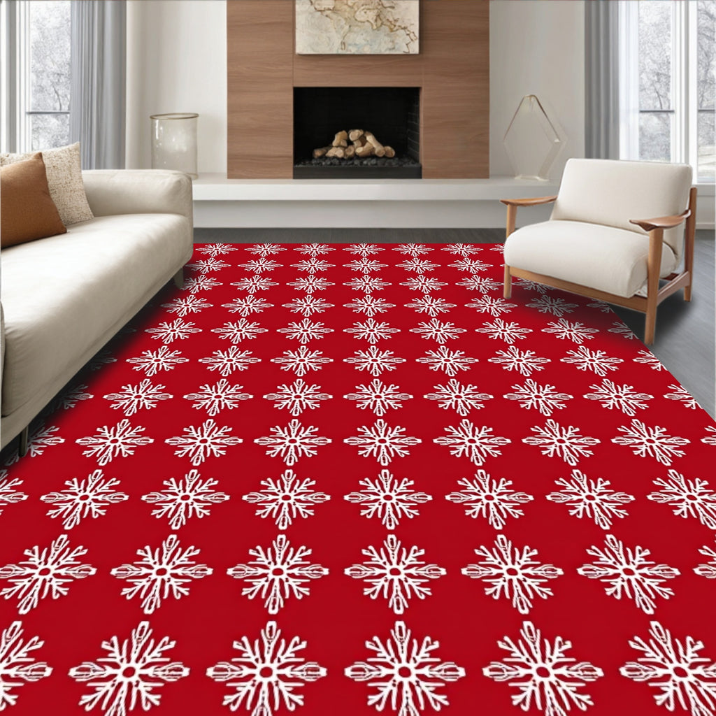 Red Snowflakes All Over Rug