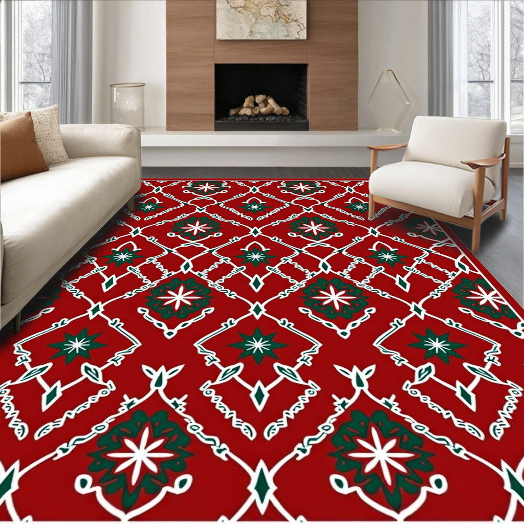 Crimson Jade Lattice Floral Medallion Rug