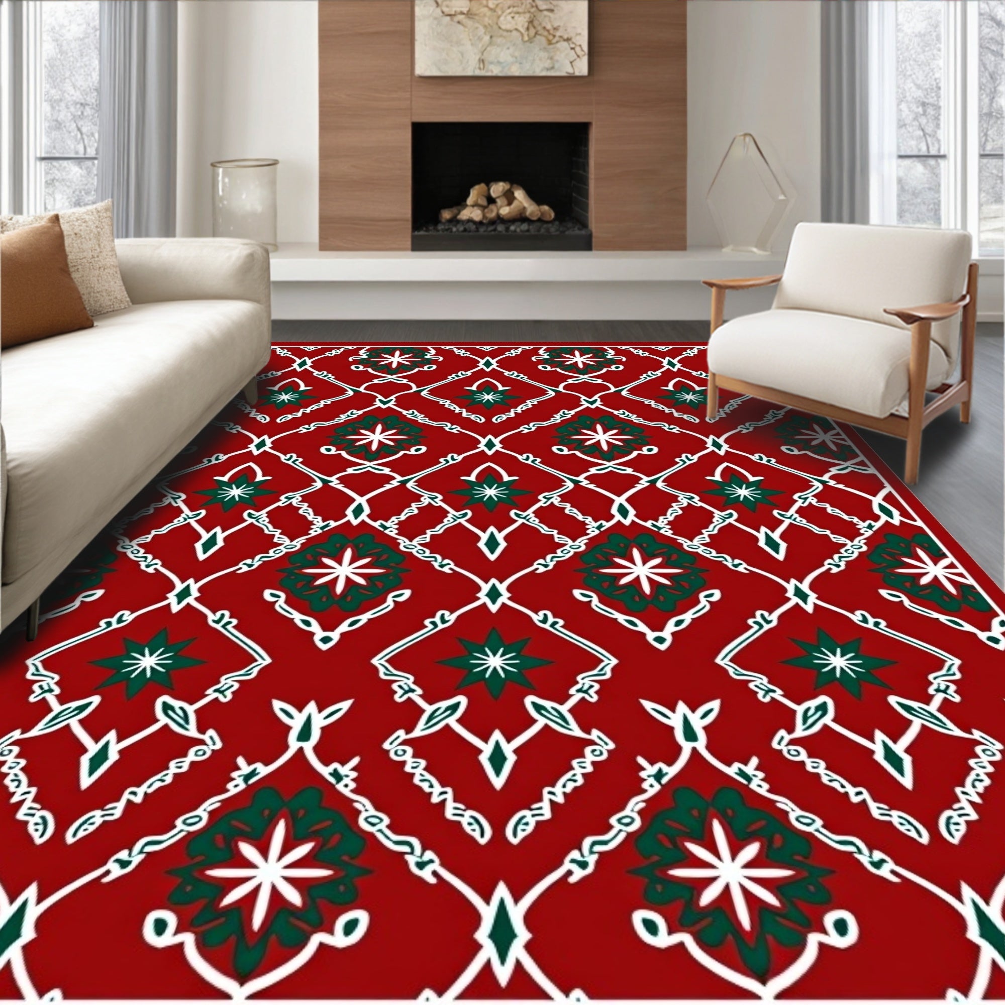 Crimson Jade Lattice Floral Medallion Rug