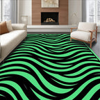 Vibrant Black Green Wavy Lines Rug