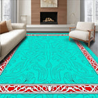 Turquoise Red Floral Border Intricate Rug