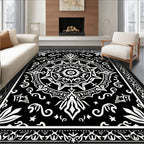 Black and White Geometric Star Medallion Rug