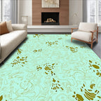 Abstract Gold Swirl Floral Aquamarine Rug