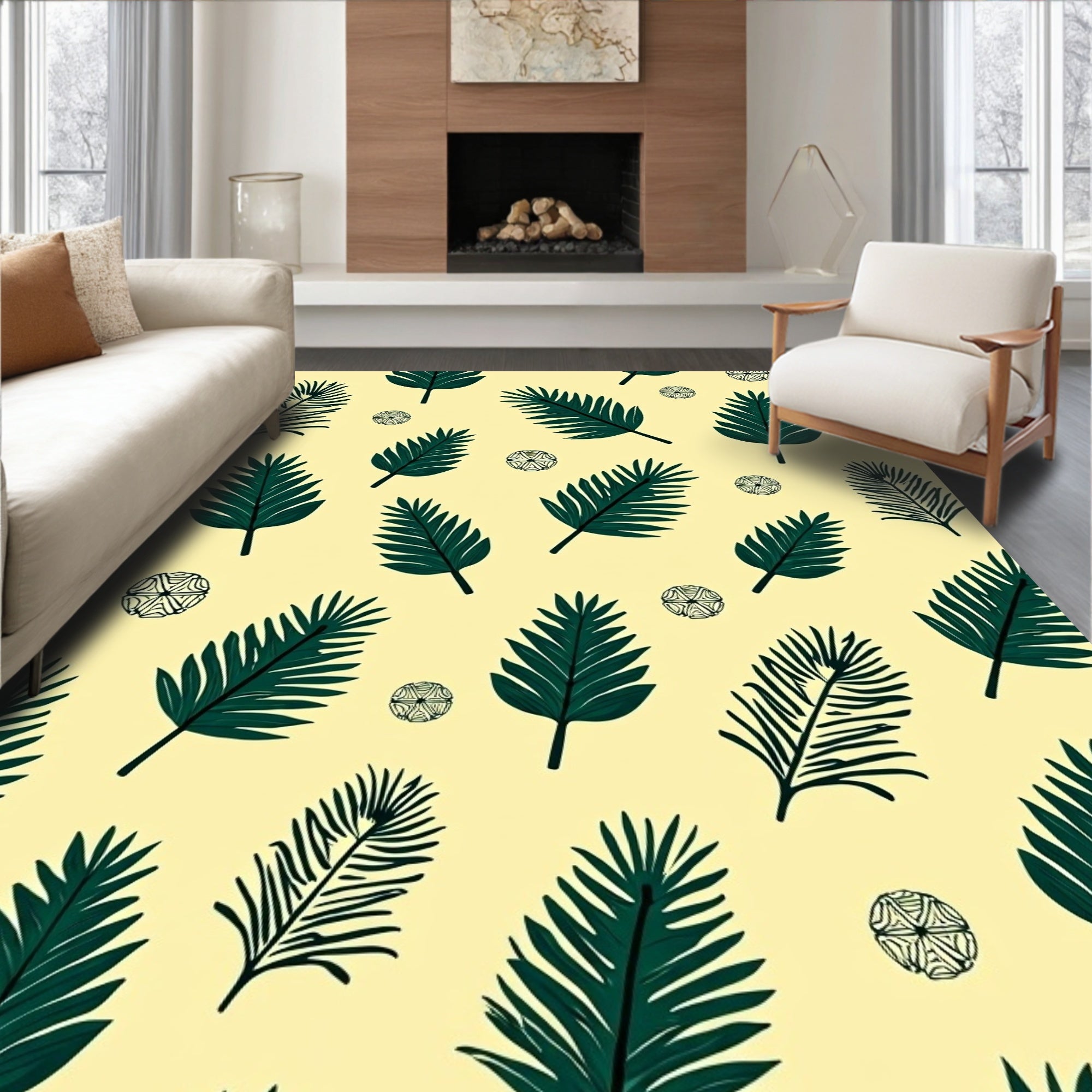 Deep Green Palm Frond Medallion Rug