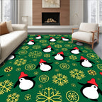 Festive Green Penguin and Snow Flake Rug