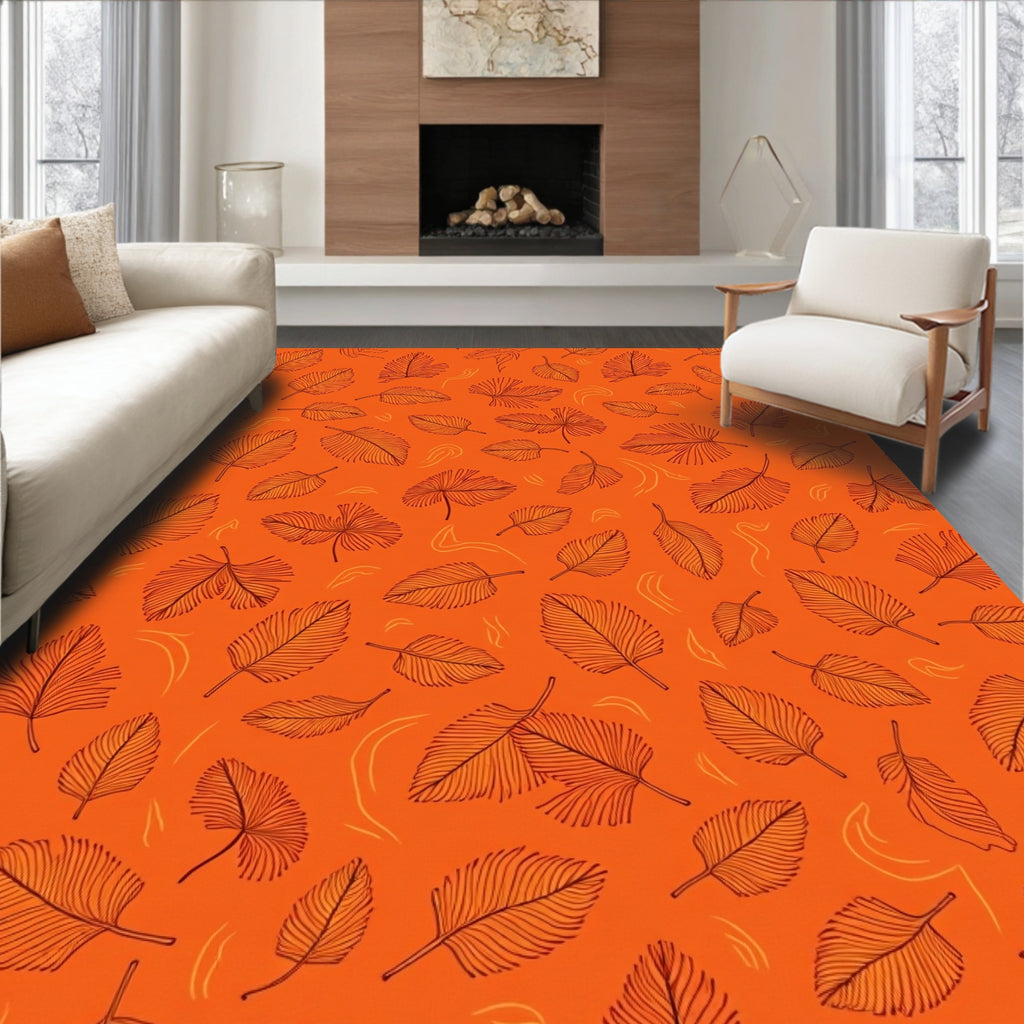 Coral Feathered Leaves Scatter Rug