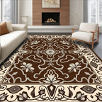 Rich Brown and Cream Floral Vine Rug