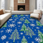 Winter Snowflakes Green Forest Trees Rug